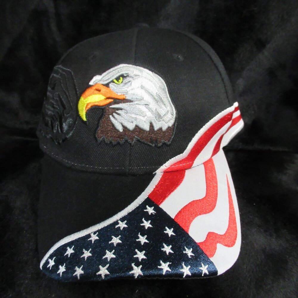 Eagle American Flag Embroidered Baseball Cap (Adjustable Velcro)
